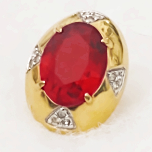 Vintage 1980s Oversized Gold, Ruby & Diamond Cocktail Ring-7 - Picture 2 of 7